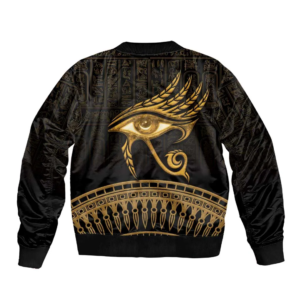 Ancient Egypt Gold Intricate Sleeve Zip Bomber Jacket Eye of Horus LT7