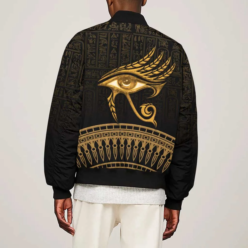 Ancient Egypt Gold Intricate Sleeve Zip Bomber Jacket Eye of Horus LT7