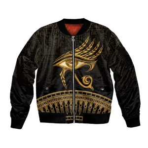 Ancient Egypt Gold Intricate Sleeve Zip Bomber Jacket Eye of Horus LT7