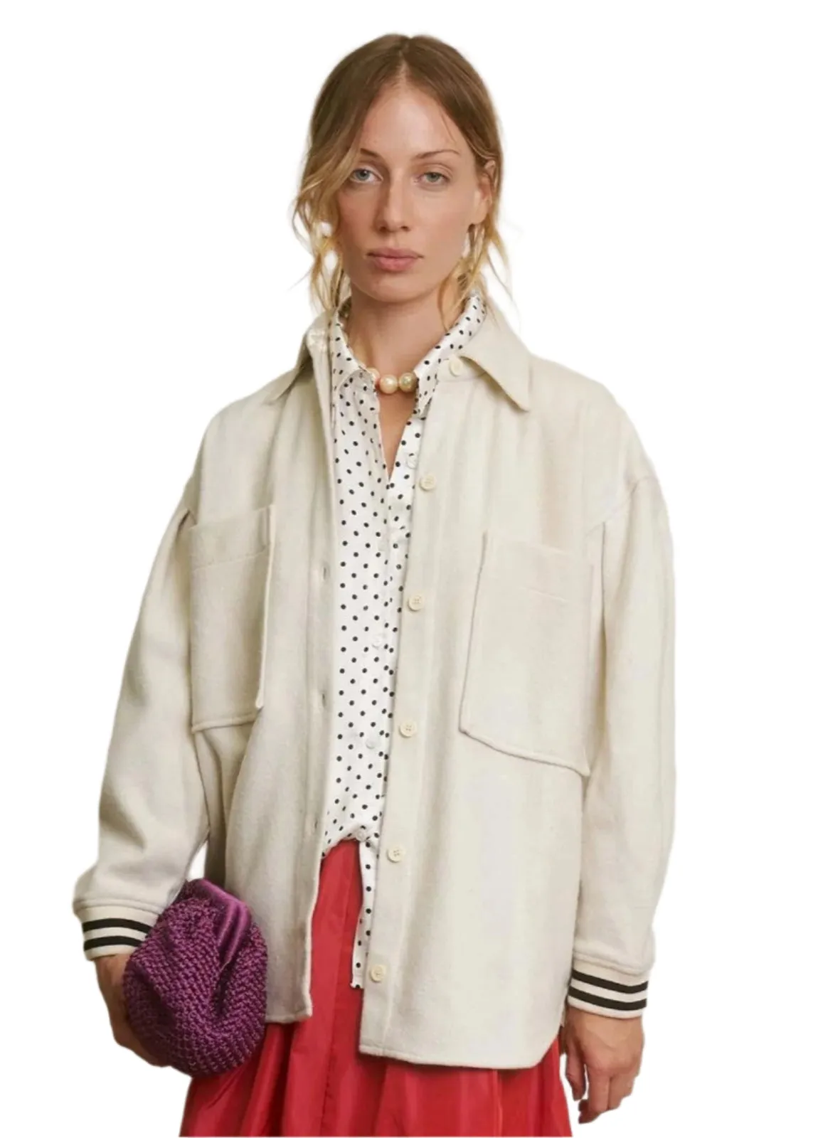 Aquarius Cocktail Women's Wool "Didi" Bomber Shirt Jacket – Cream – Size 0 / XS