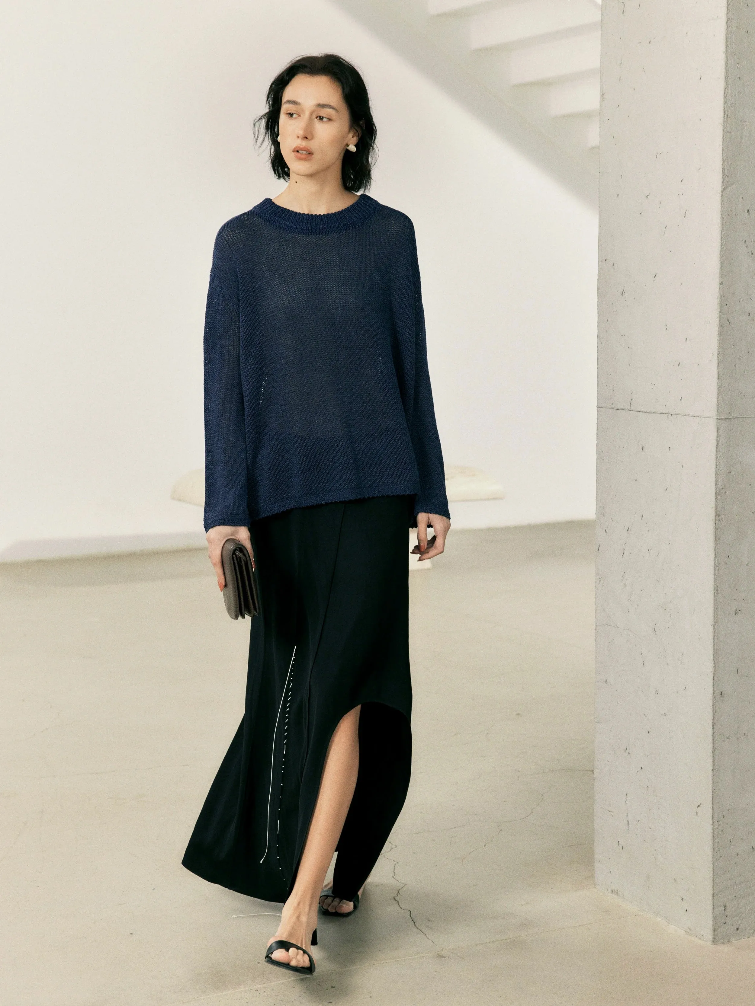 Asymmetrical Black Skirt with Front Slit