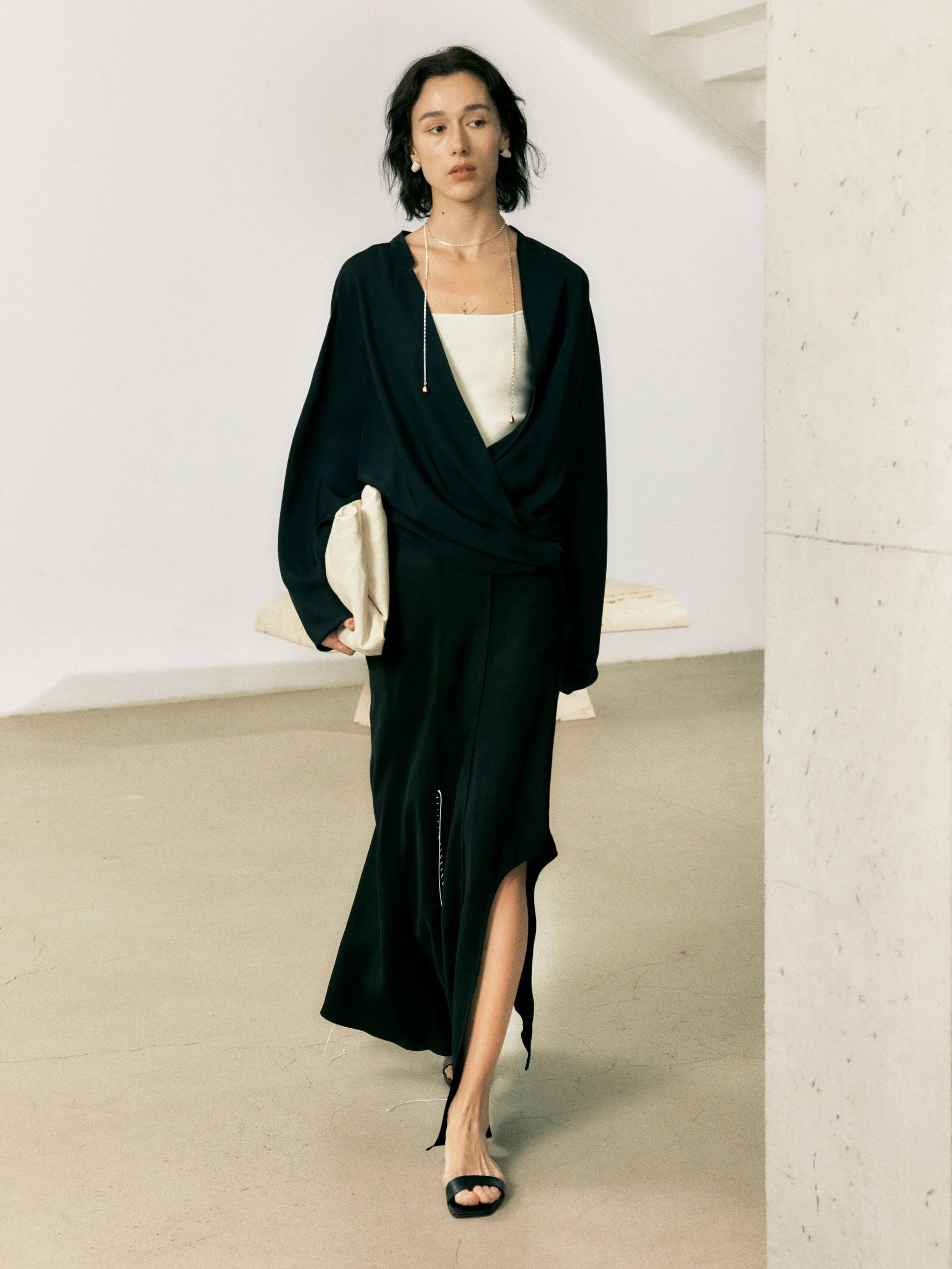 Asymmetrical Black Skirt with Front Slit