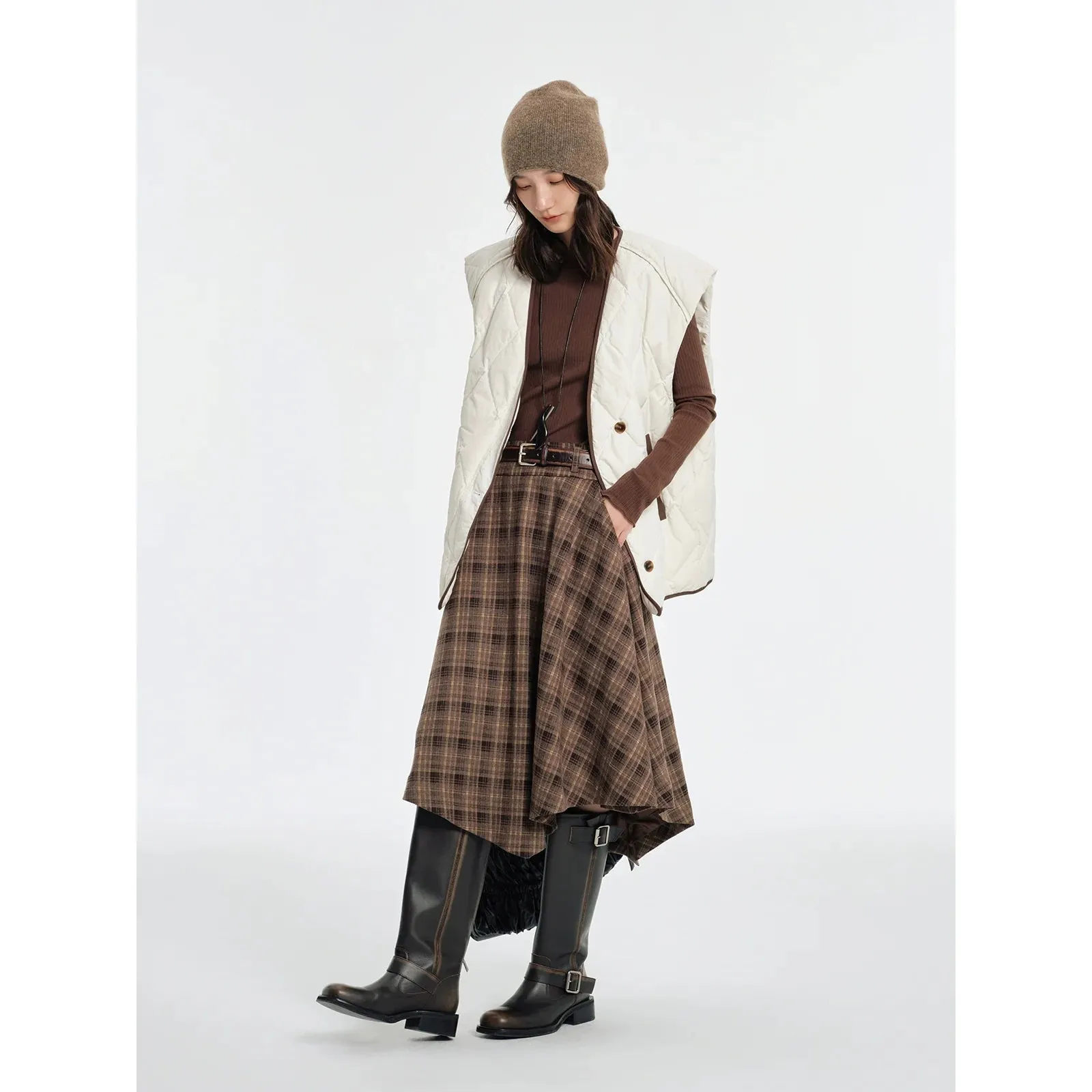 Asymmetrical Plaid A-Line Skirt