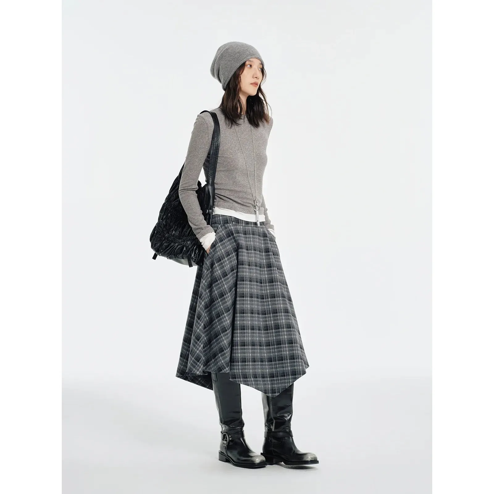 Asymmetrical Plaid A-Line Skirt