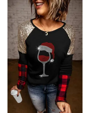 Azura Exchange Glass Print Sequin Plaid Patchwork Top - M