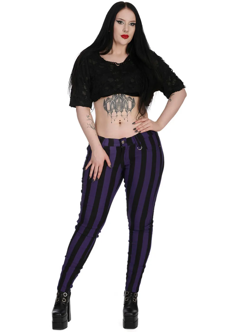 Banned Alternative Forever Striped Trousers Violet Black