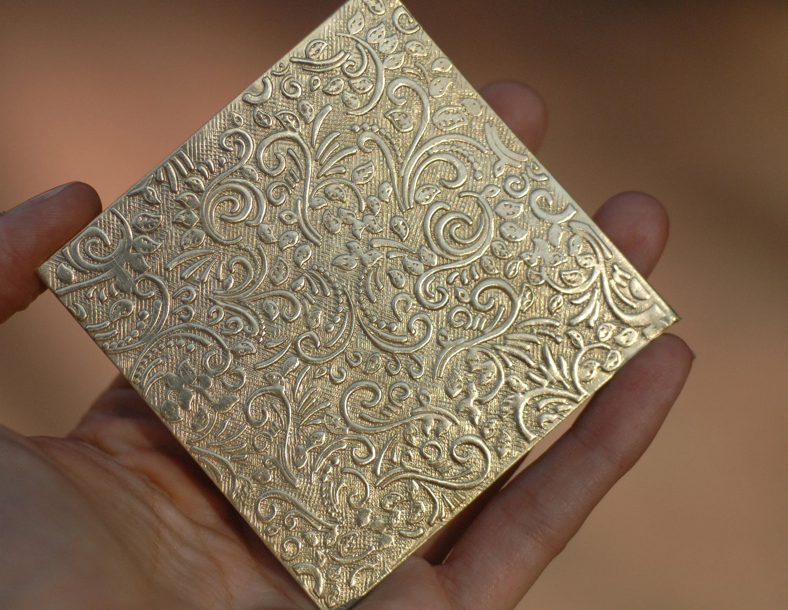 Batik vines textured metal sheet - 3 inch x 3 inch