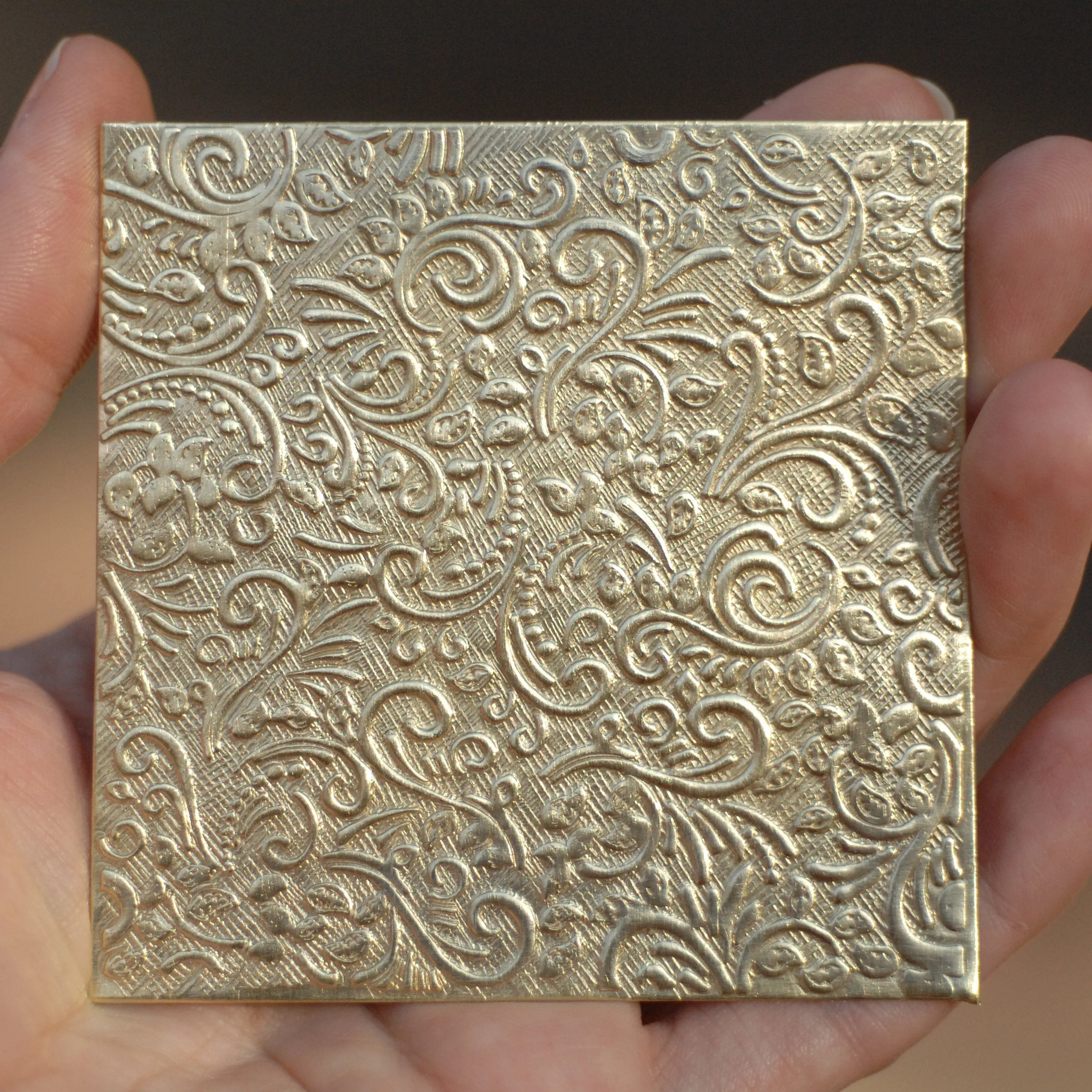 Batik vines textured metal sheet - 3 inch x 3 inch