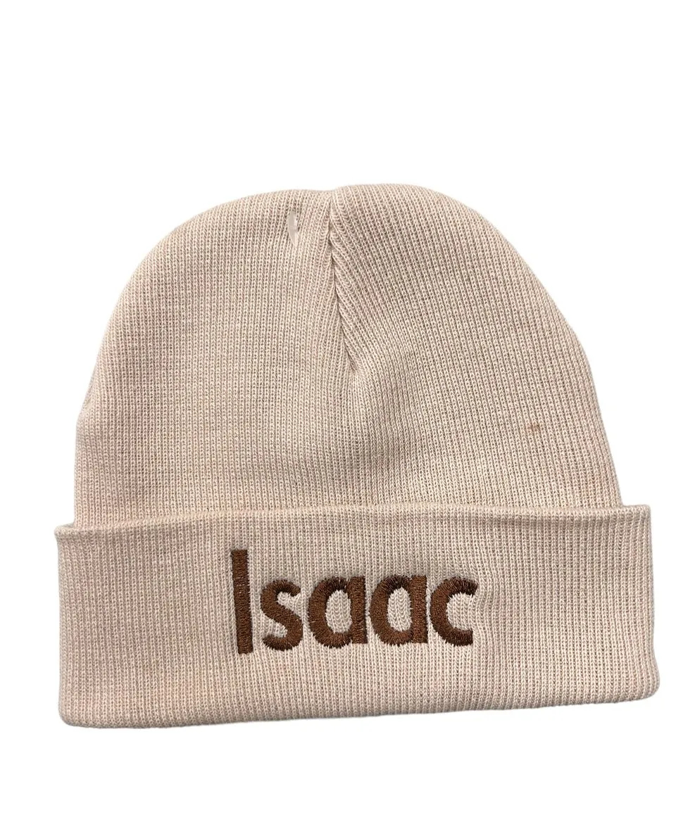 Beige Personalised Childrens Beanie Hat