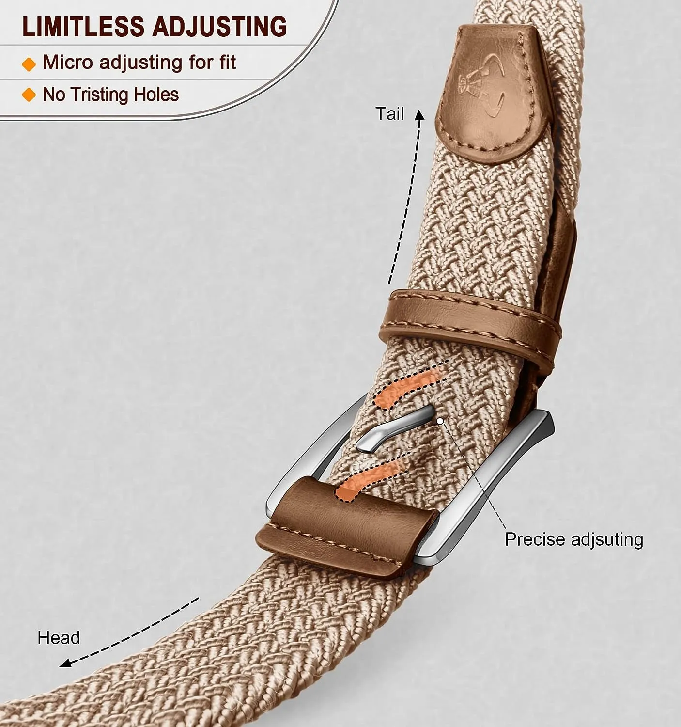 Belt for Men 2Pack, Mens Stretch Braided Belt 1 3/8"