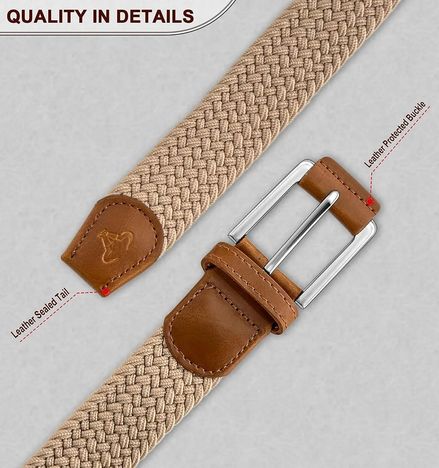 Belt for Men 2Pack, Mens Stretch Braided Belt 1 3/8"