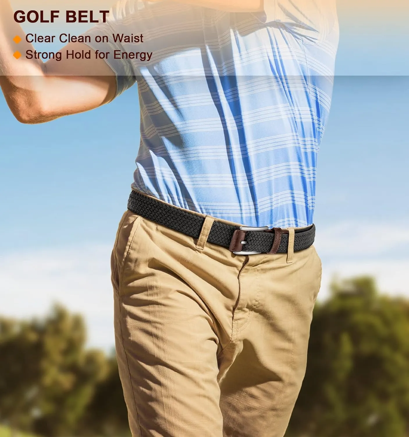 Belt for Men 2Pack, Mens Stretch Braided Belt 1 3/8"