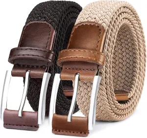 Belt for Men 2Pack, Mens Stretch Braided Belt 1 3/8"