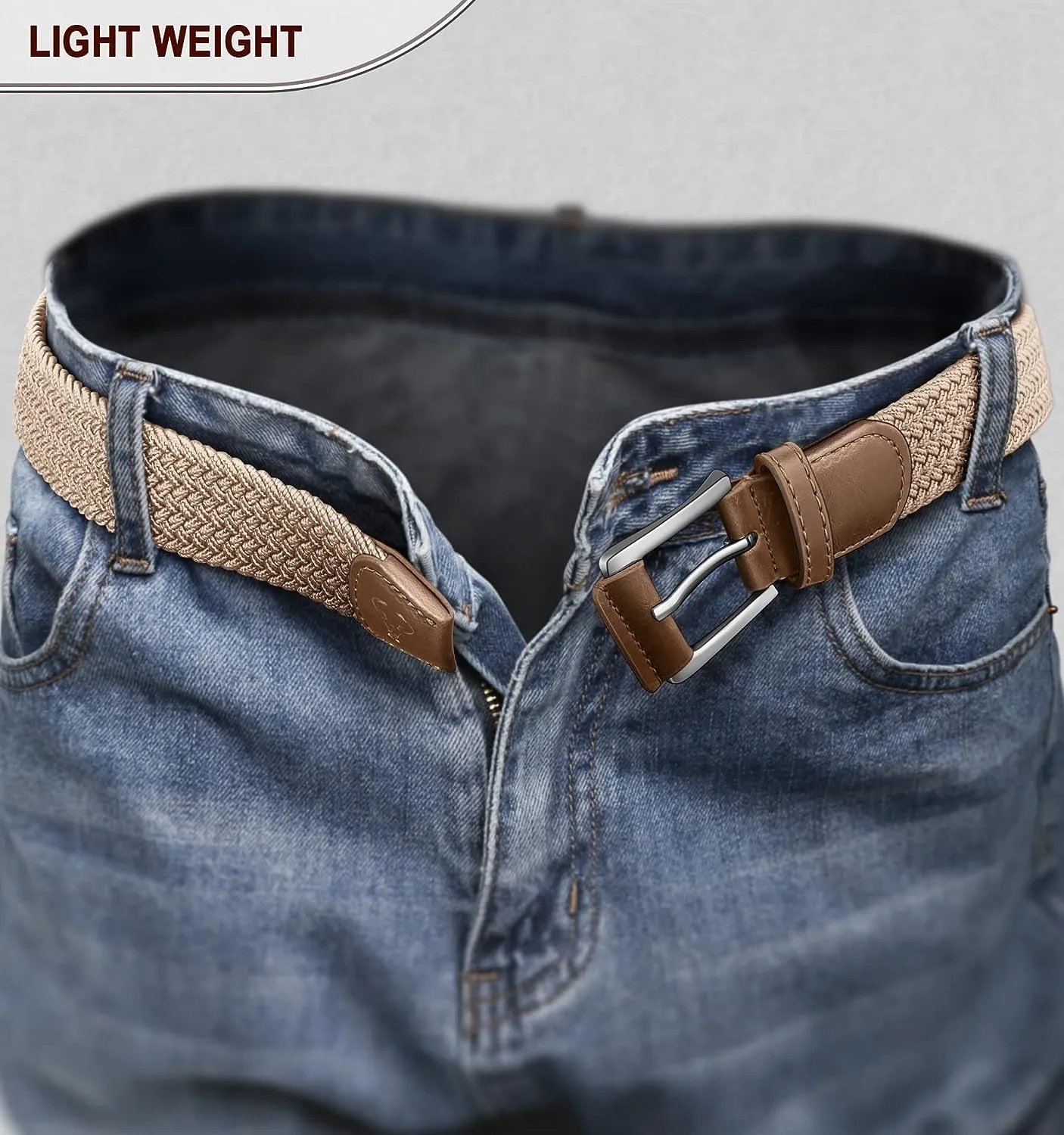 Belt for Men 2Pack, Mens Stretch Braided Belt 1 3/8"
