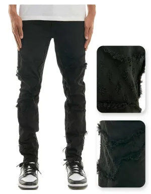 Black Jacquard Patched Skinny Jeans - Skinny Fit