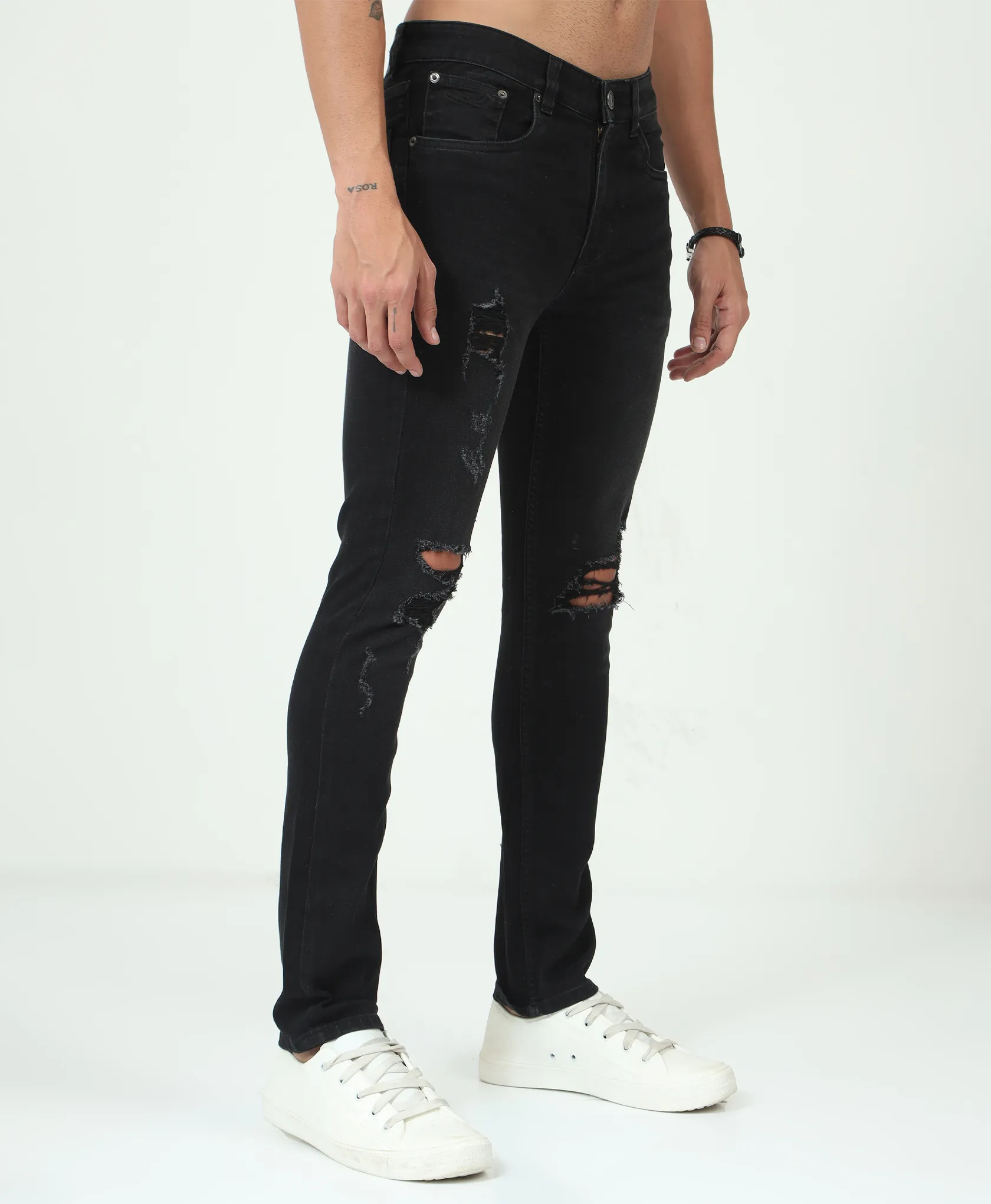 Black Slim-fit Ripped Jeans