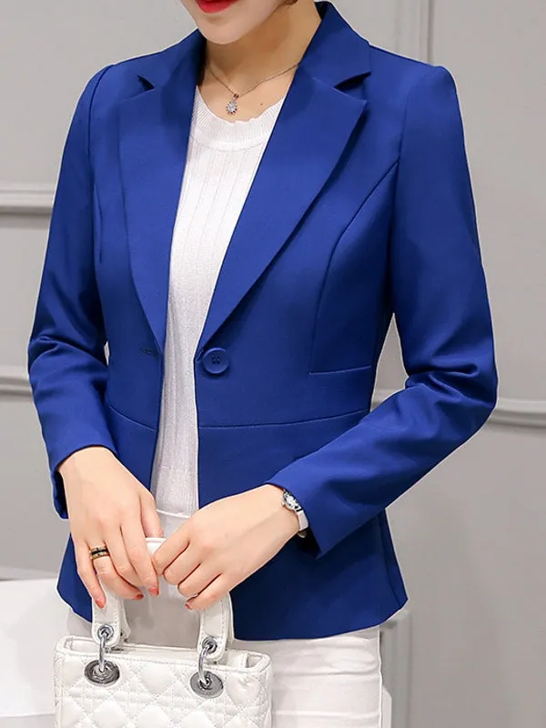 Black Women Blazer Office Work Suit Pockets Jackets