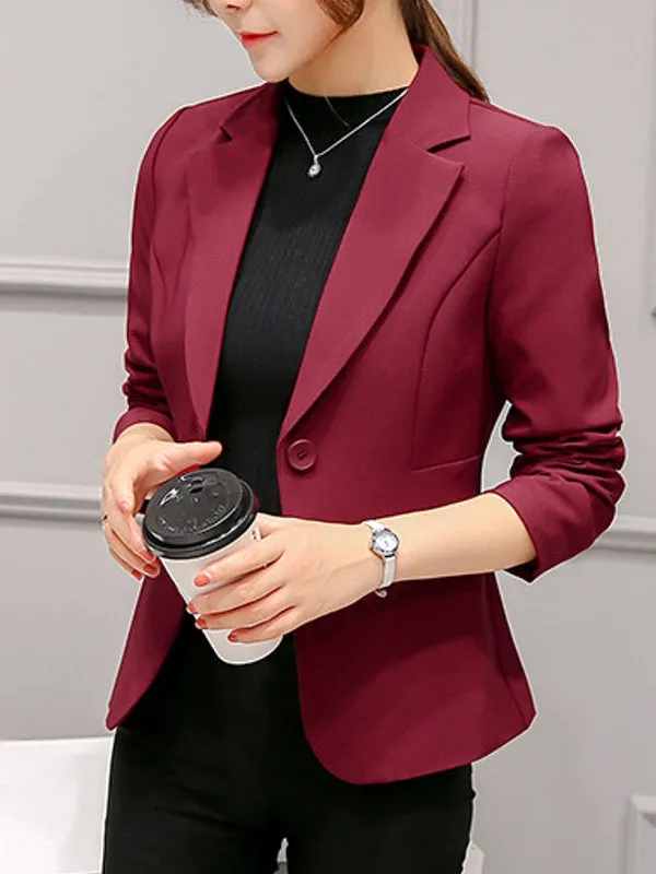 Black Women Blazer Office Work Suit Pockets Jackets