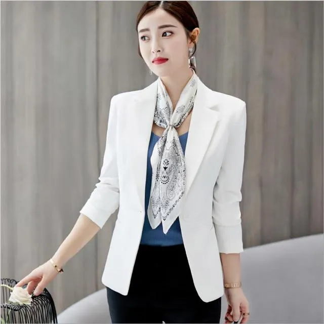 Black Women Blazer Office Work Suit Pockets Jackets