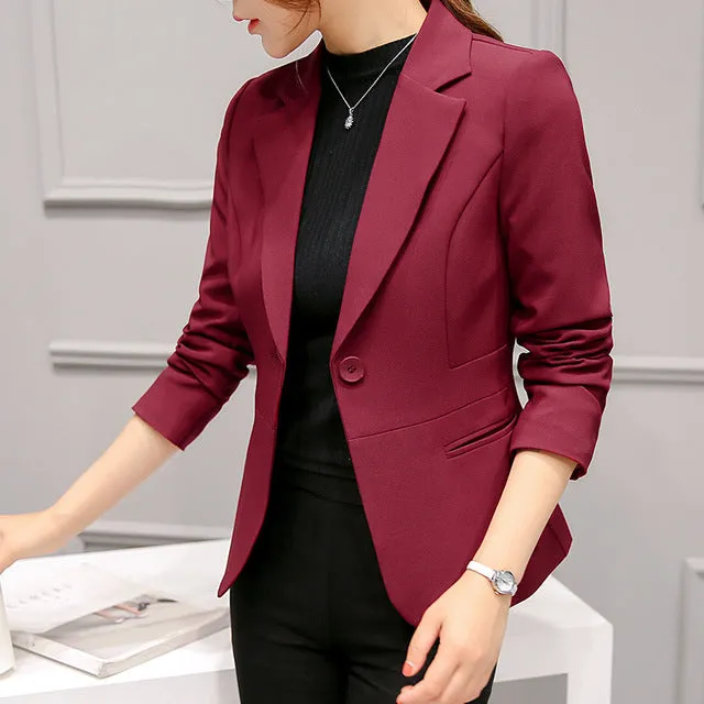 Black Women Blazer Office Work Suit Pockets Jackets