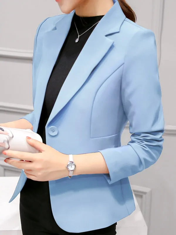 Black Women Blazer Office Work Suit Pockets Jackets