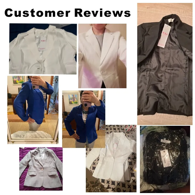 Black Women Blazer Office Work Suit Pockets Jackets