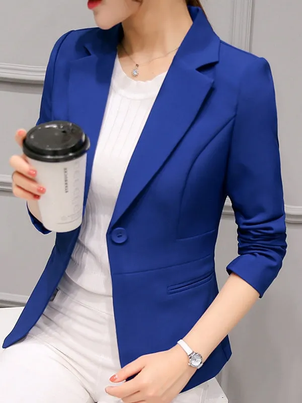 Black Women Blazer Office Work Suit Pockets Jackets