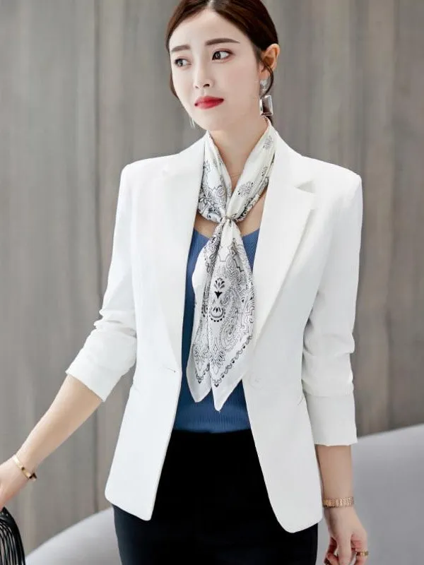 Black Women Blazer Office Work Suit Pockets Jackets
