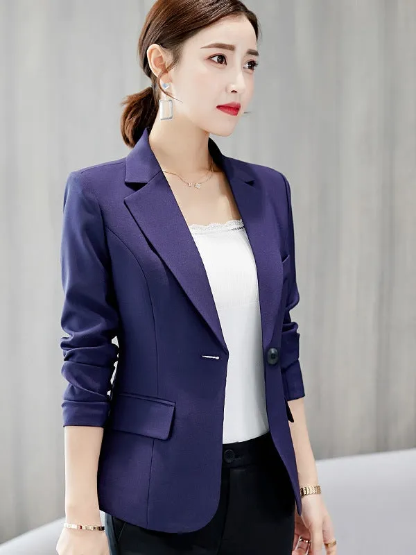Black Women Blazer Office Work Suit Pockets Jackets
