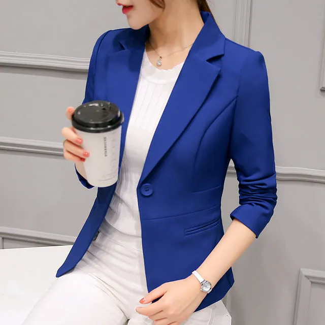 Black Women Blazer Office Work Suit Pockets Jackets