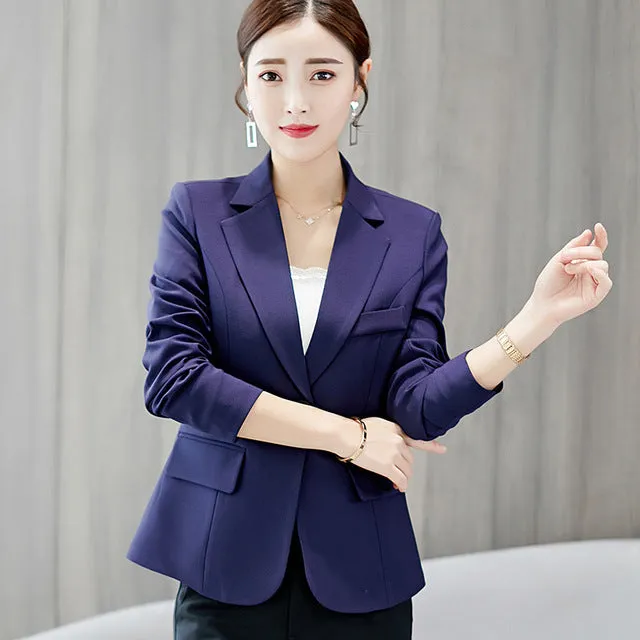 Black Women Blazer Office Work Suit Pockets Jackets