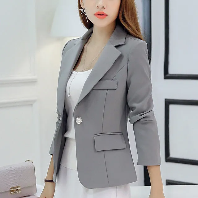 Black Women Blazer Office Work Suit Pockets Jackets