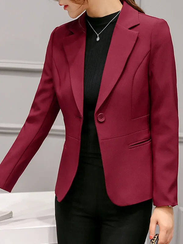 Black Women Blazer Office Work Suit Pockets Jackets
