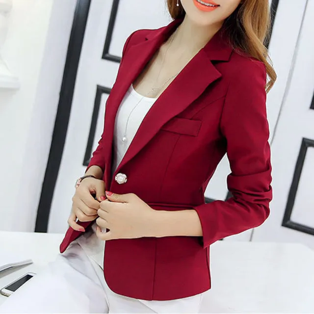 Black Women Blazer Office Work Suit Pockets Jackets
