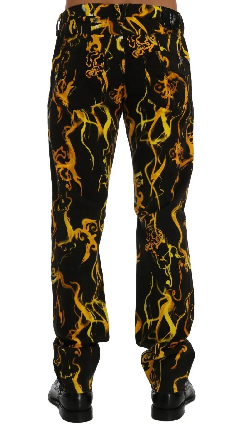 Black Yellow Tiger Print Regular Fit Jeans