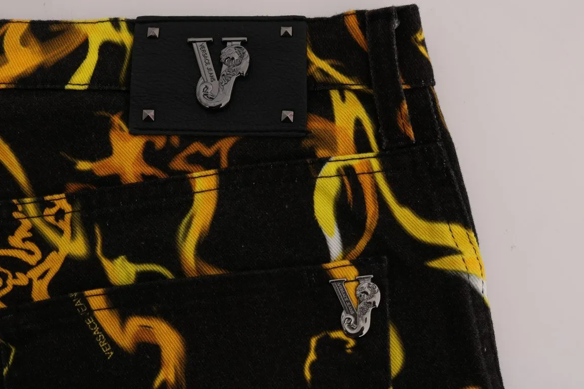 Black Yellow Tiger Print Regular Fit Jeans