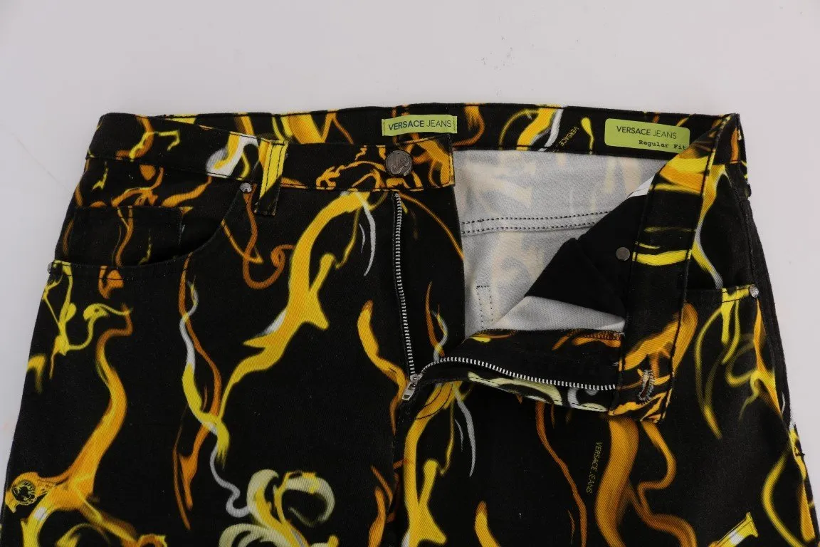 Black Yellow Tiger Print Regular Fit Jeans