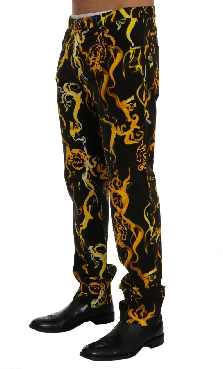 Black Yellow Tiger Print Regular Fit Jeans