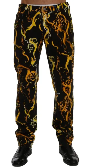 Black Yellow Tiger Print Regular Fit Jeans