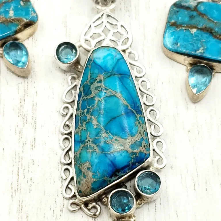 Blue Apatite Necklace & Earring Jewelry Set Sterling Silver