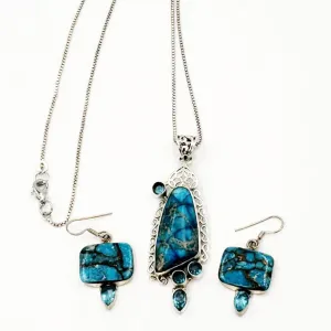 Blue Apatite Necklace & Earring Jewelry Set Sterling Silver