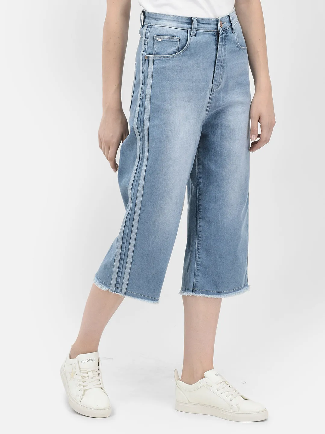 Blue Crop Length Straight Jeans
