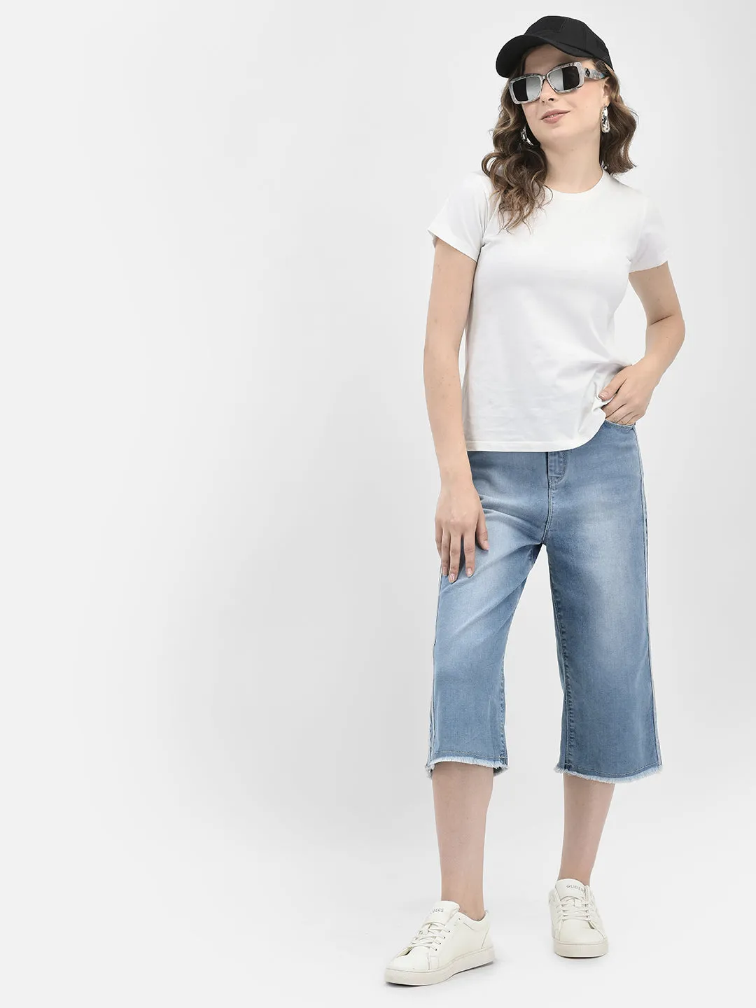 Blue Crop Length Straight Jeans