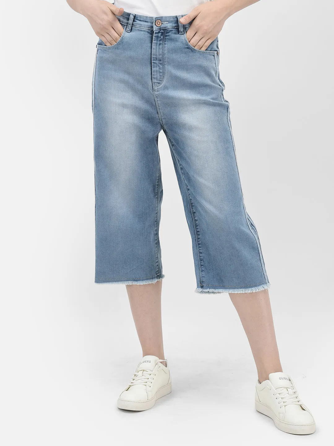 Blue Crop Length Straight Jeans