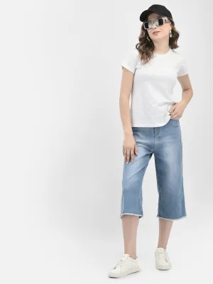 Blue Crop Length Straight Jeans
