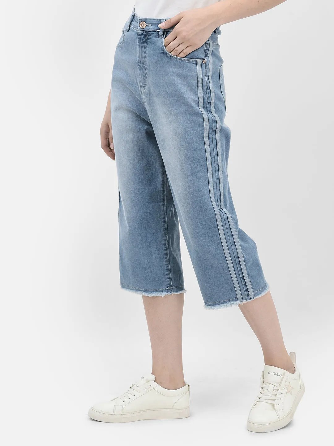 Blue Crop Length Straight Jeans