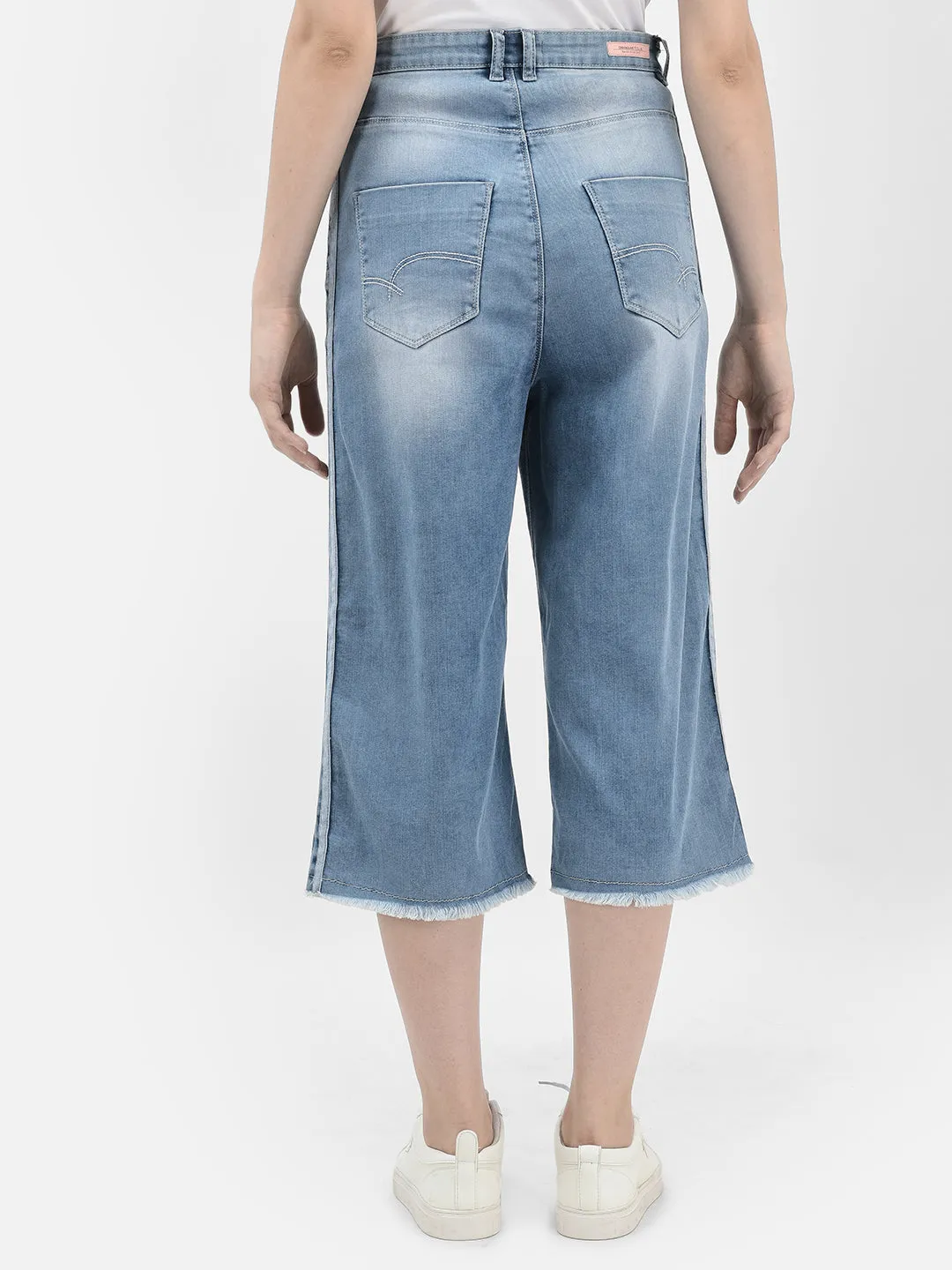 Blue Crop Length Straight Jeans
