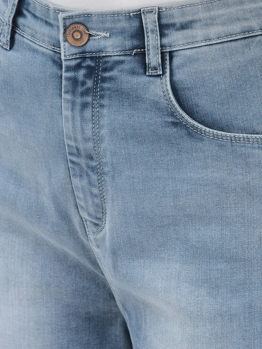 Blue Crop Length Straight Jeans