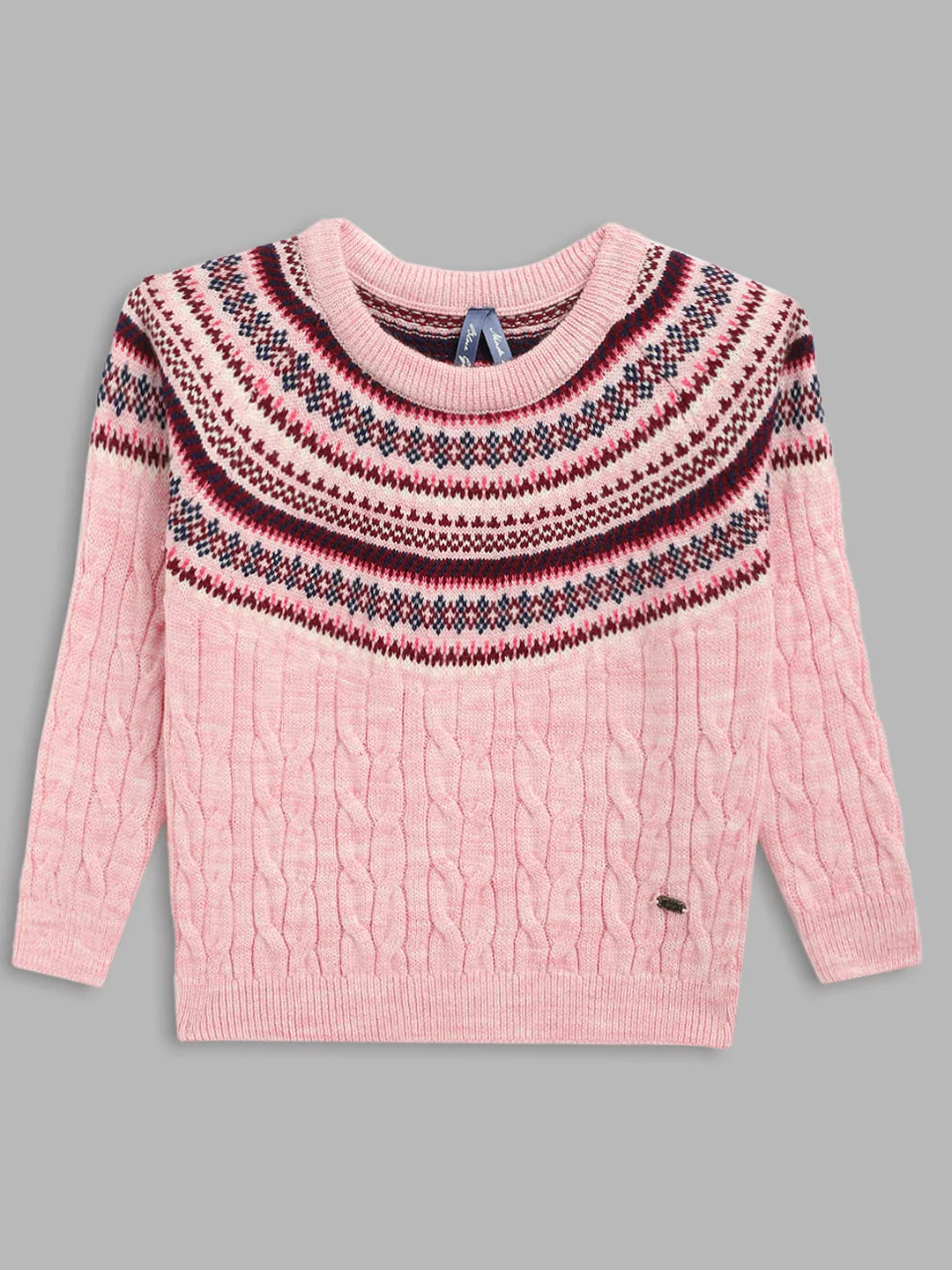 Blue Giraffe Girls Pink Solid Round Neck Sweater