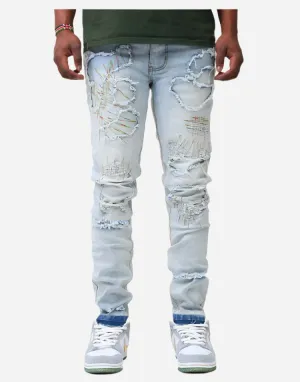 Blue Patched Jeans : Skinny Fit